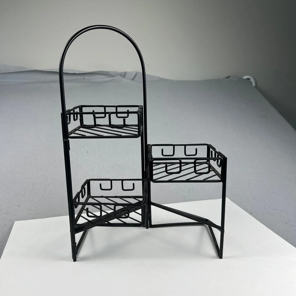 Folding Tiered Metal Wire Display Stand Black 3-Tier Rack 18in Organizer Home
